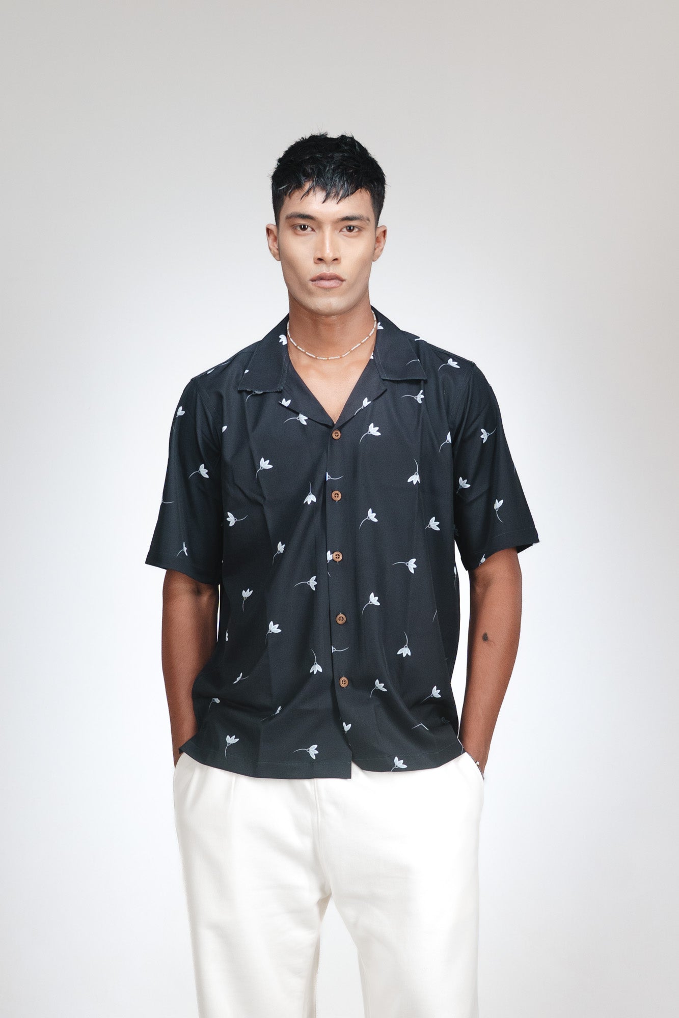 CASA HAVANA– FLORAL BLACK SHIRT