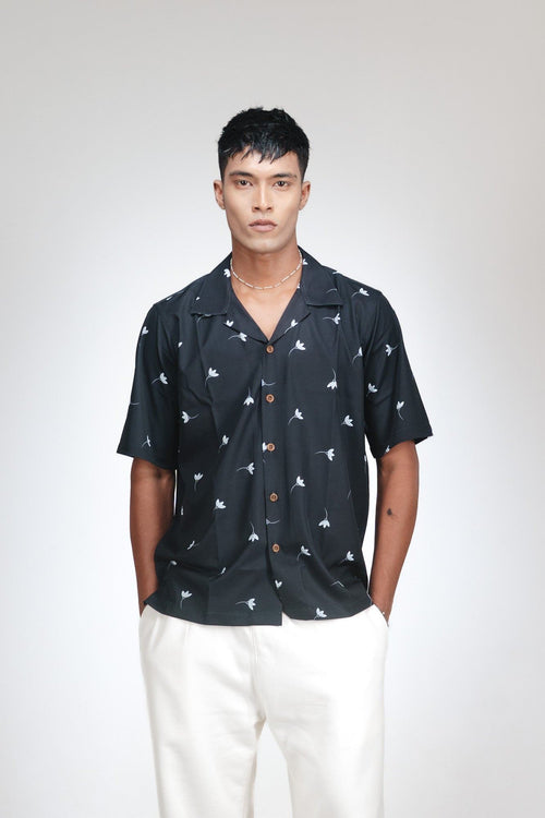 CASA HAVANA– FLORAL BLACK SHIRT - DEER & DOE