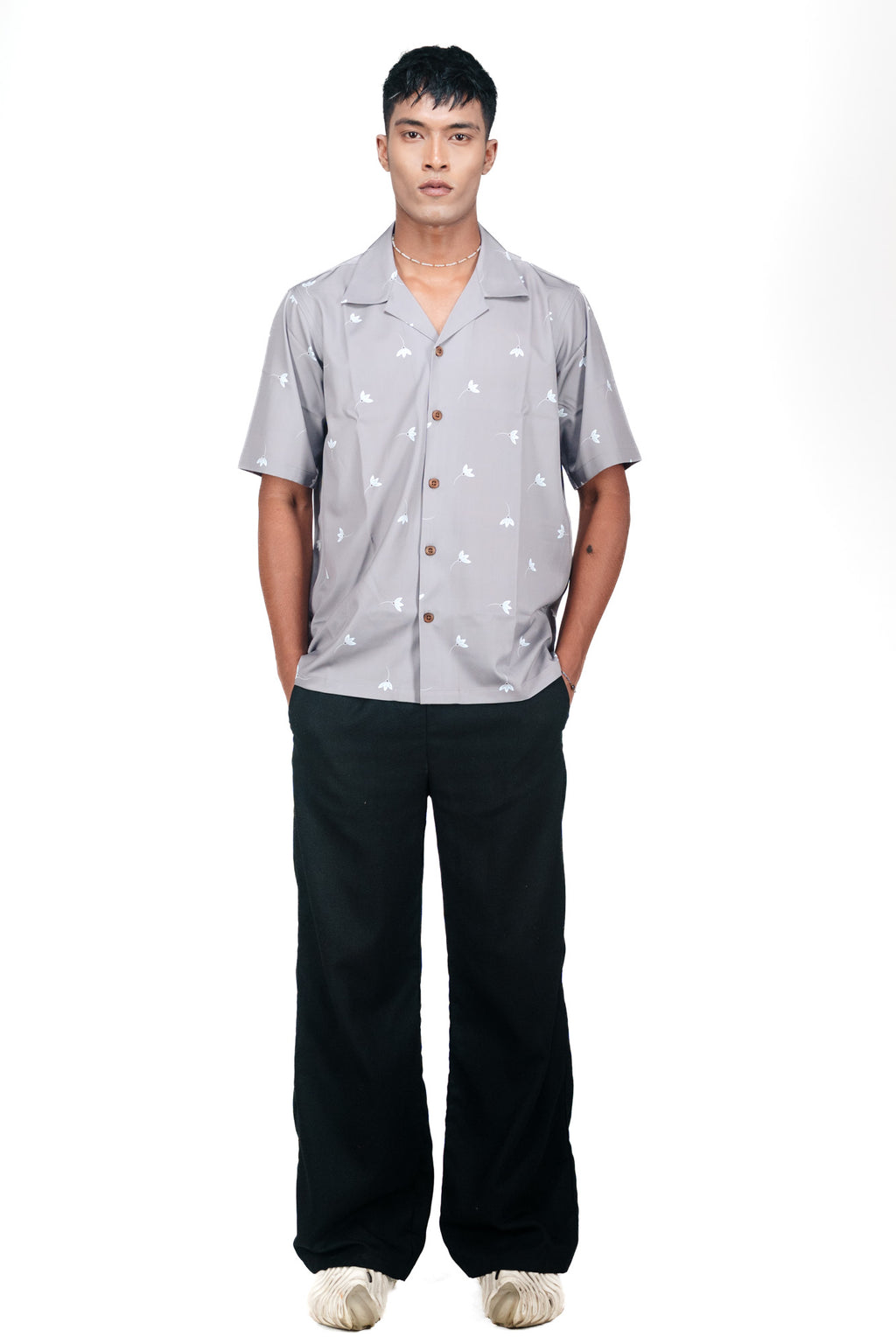 CASA HAVANA– FLORAL SILVER SHIRT