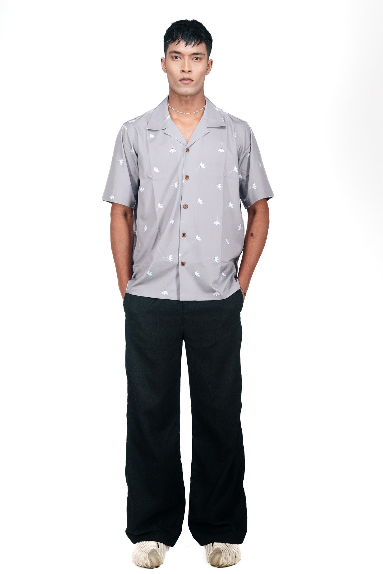 CASA HAVANA– FLORAL SILVER SHIRT