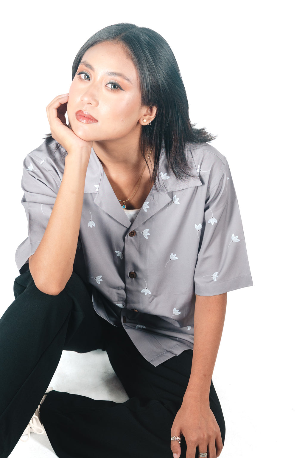 CASA HAVANA– FLORAL SILVER SHIRT