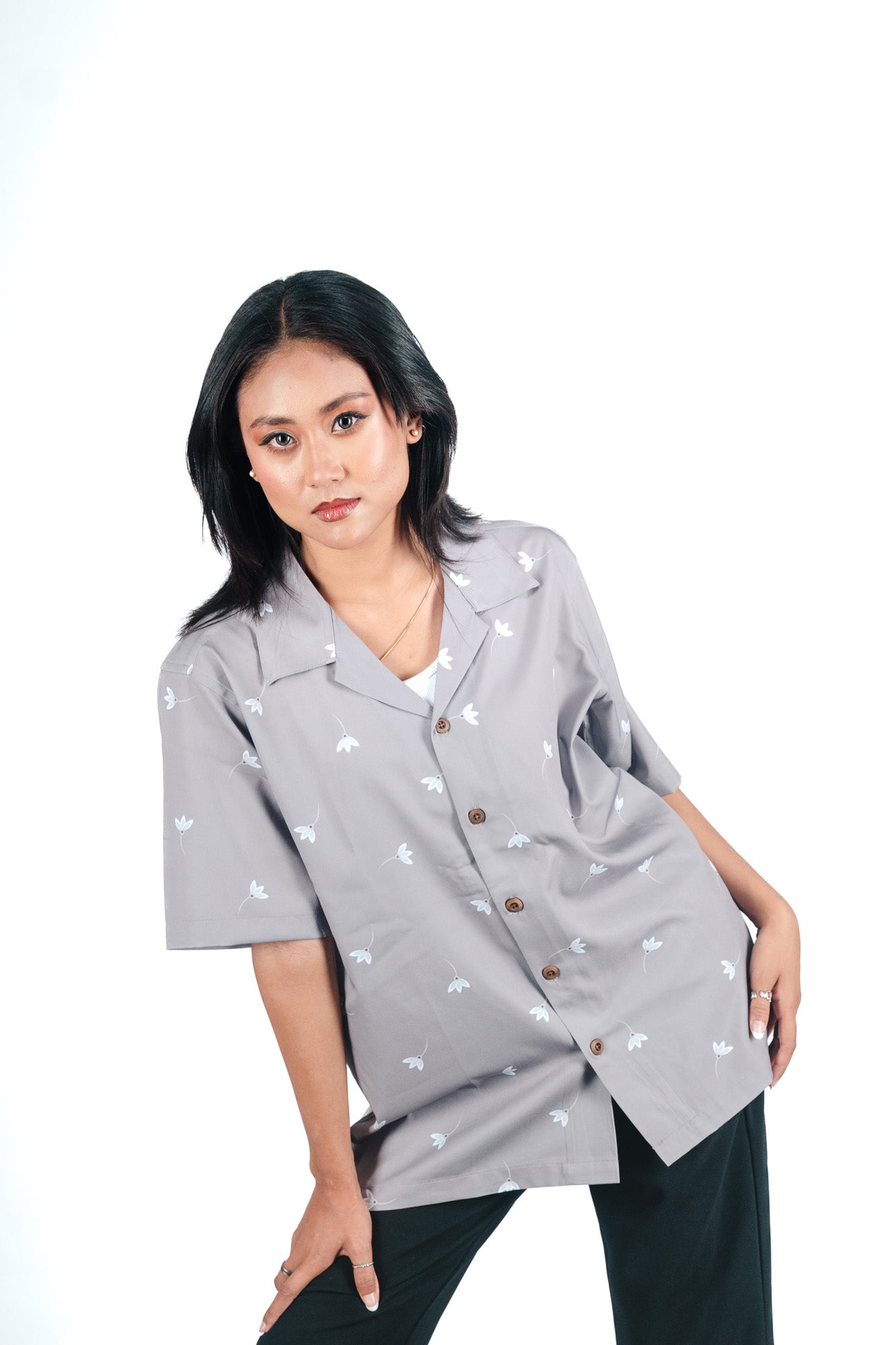 CASA HAVANA– FLORAL SILVER SHIRT