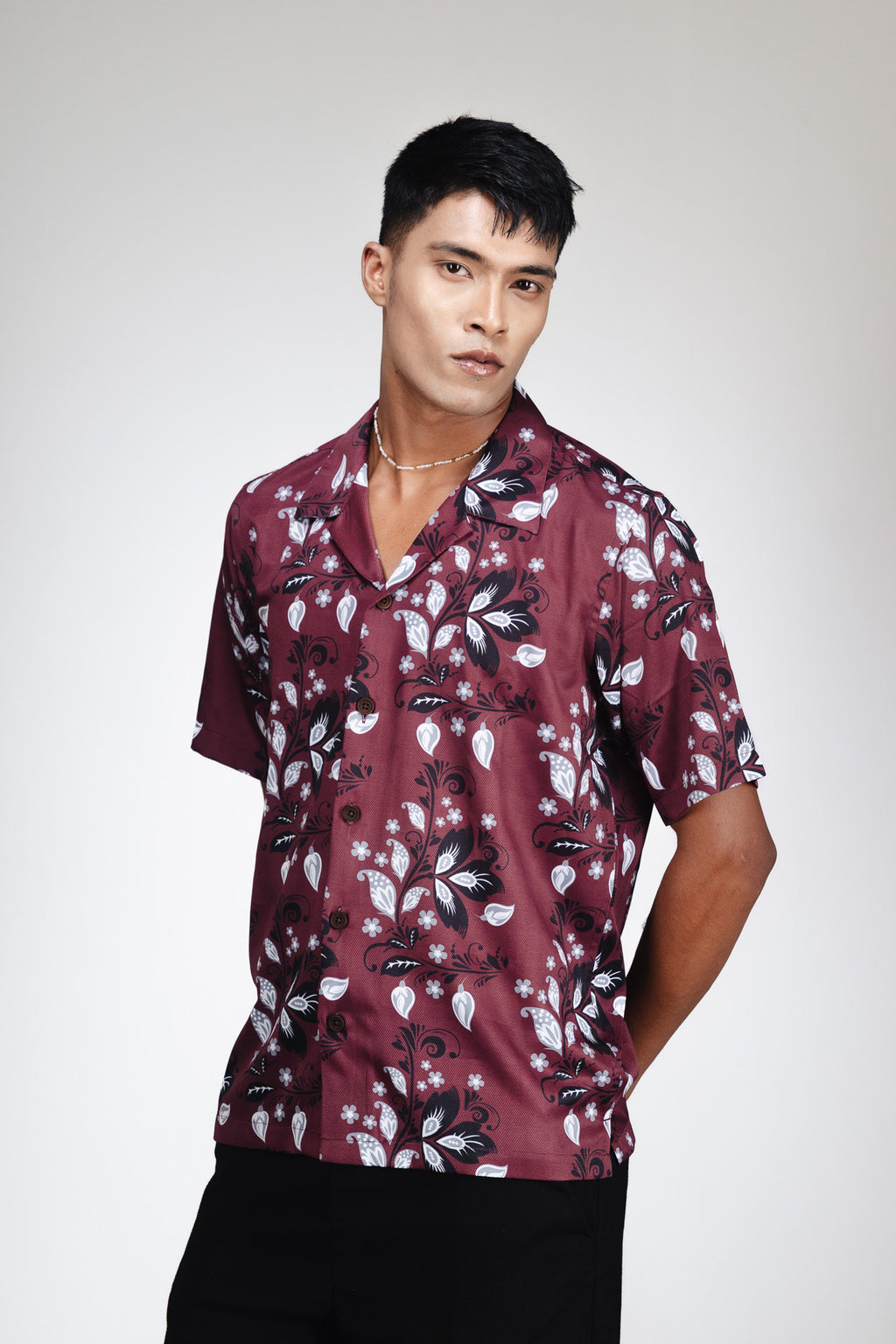 TROPIVANA-LEAF MAROON SHIRT