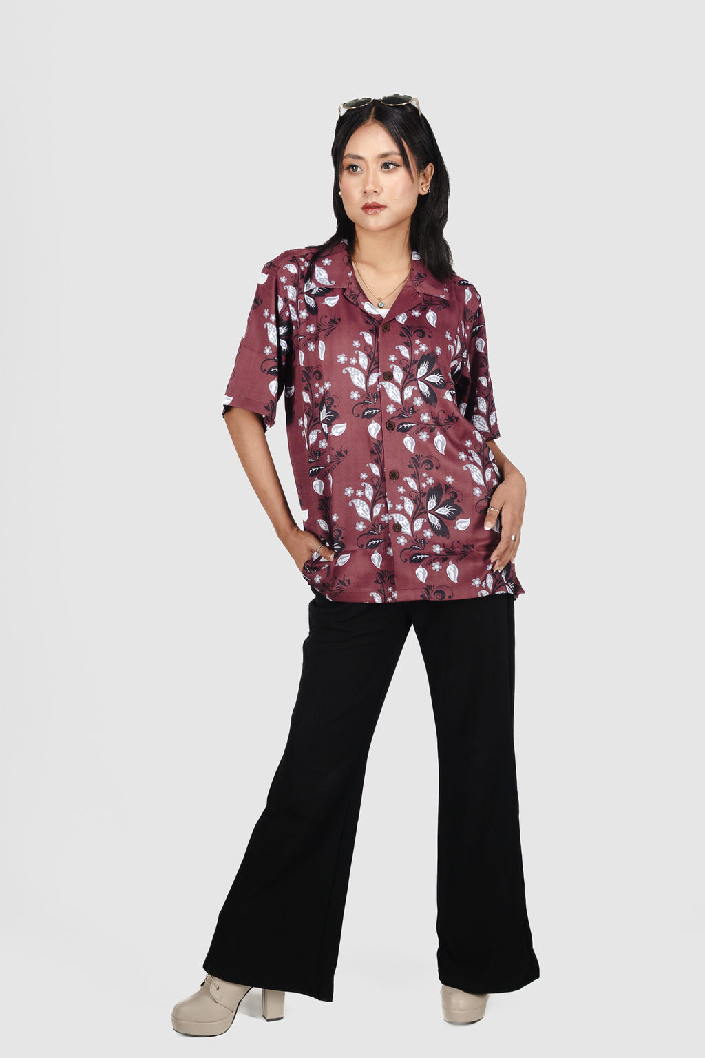 TROPIVANA-LEAF MAROON SHIRT