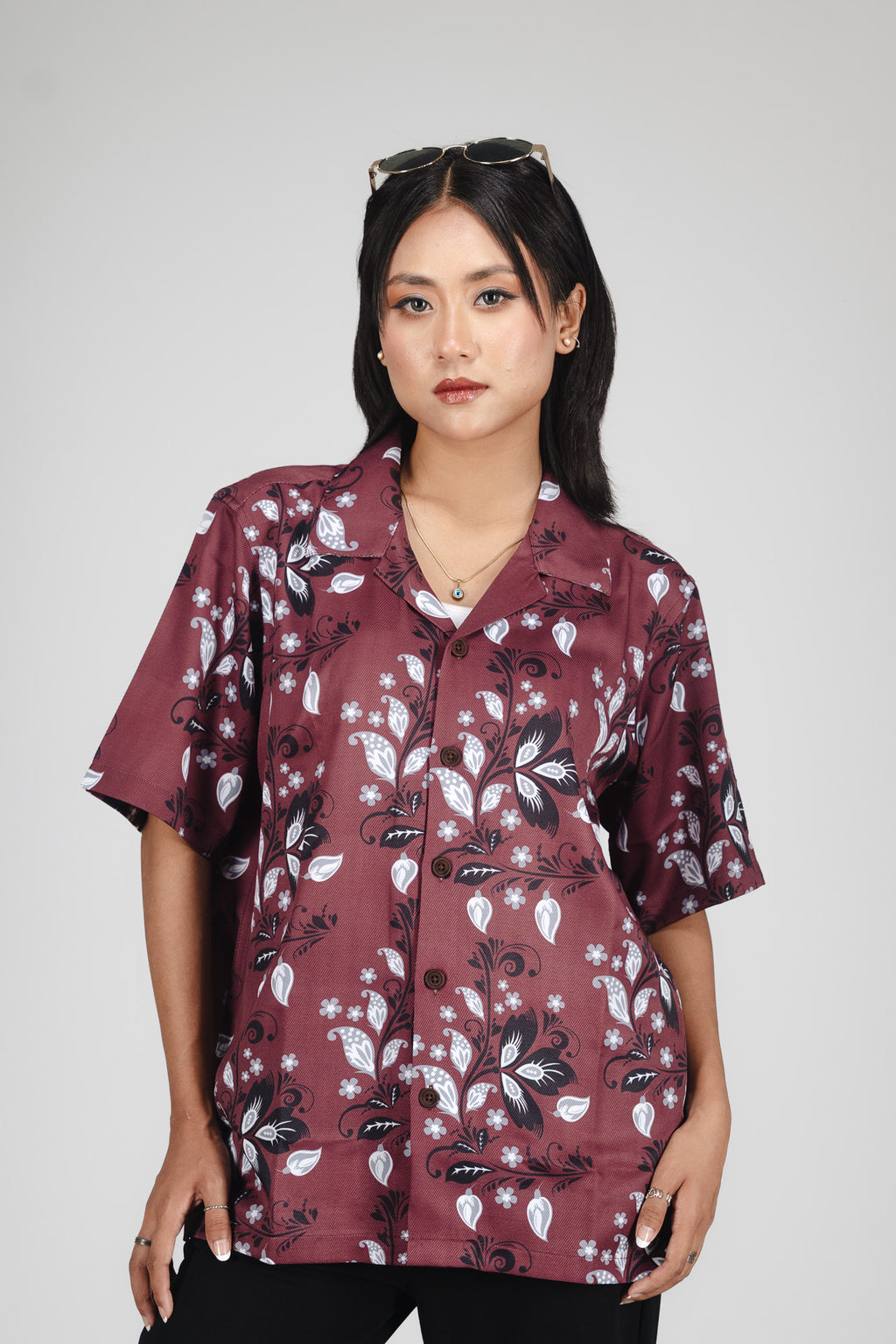 TROPIVANA-LEAF MAROON SHIRT