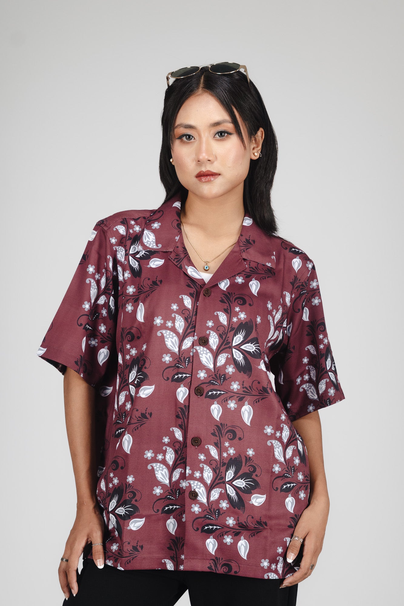 TROPIVANA-LEAF MAROON SHIRT