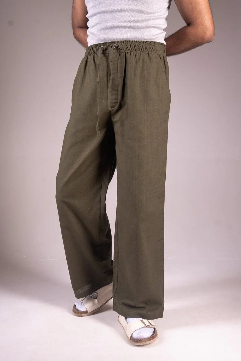 PREMIUM REMI COTTON BAGGY TROUSERS- UNISEX (OLIVE) - DEER & DOE