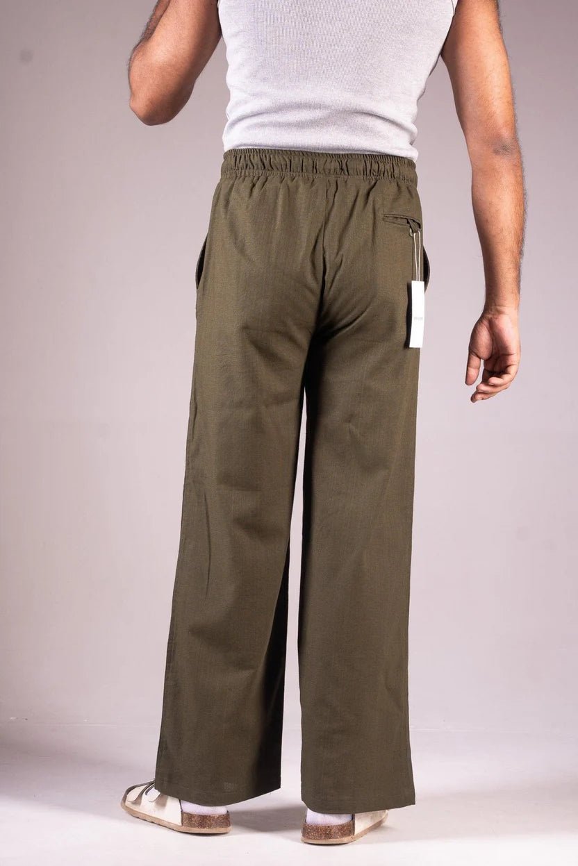 PREMIUM REMI COTTON BAGGY TROUSERS- UNISEX (OLIVE) - DEER & DOE
